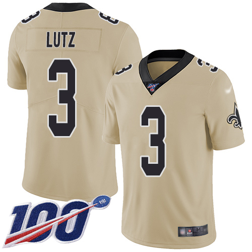 Men New Orleans Saints Limited Gold Wil Lutz Jersey NFL Football #3 100th Season Inverted Legend Jersey